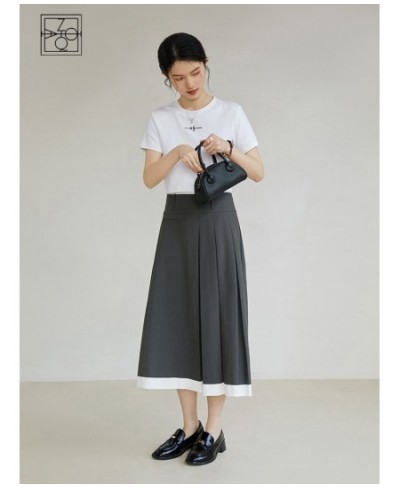 Grey Design Feeling Pleated Skirt For Female Minority 2023 Summer New High Waist A-Line Skirt For Women Casual Loose $79.98 -...