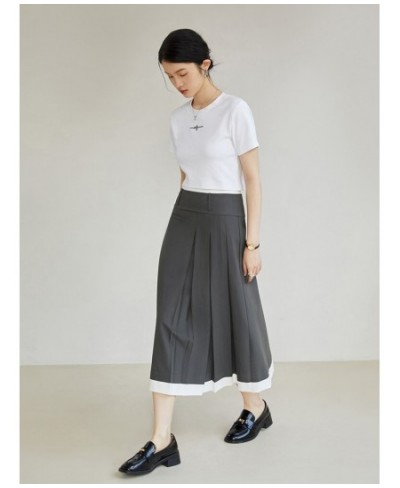 Grey Design Feeling Pleated Skirt For Female Minority 2023 Summer New High Waist A-Line Skirt For Women Casual Loose $79.98 -...