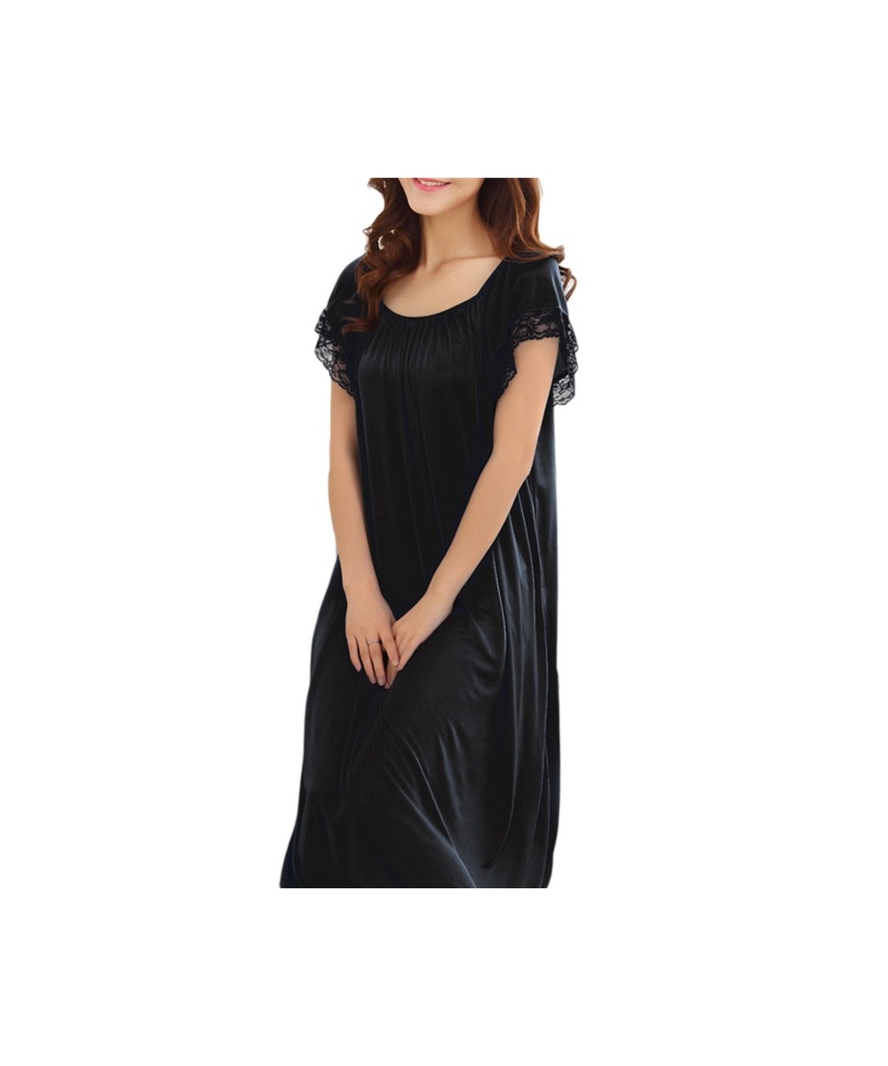 Women Night Gowns Sleepwear Lace Patchwork Nightwear Long Sleeping Dress Casual Ladies Home Dressing $24.75 - Sleepwears