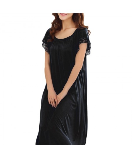 Women Night Gowns Sleepwear Lace Patchwork Nightwear Long Sleeping Dress Casual Ladies Home Dressing $24.75 - Sleepwears