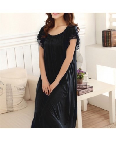 Women Night Gowns Sleepwear Lace Patchwork Nightwear Long Sleeping Dress Casual Ladies Home Dressing $24.75 - Sleepwears