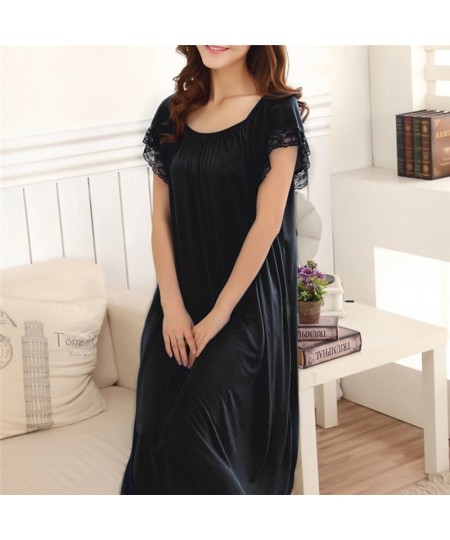 Women Night Gowns Sleepwear Lace Patchwork Nightwear Long Sleeping Dress Casual Ladies Home Dressing $24.75 - Sleepwears