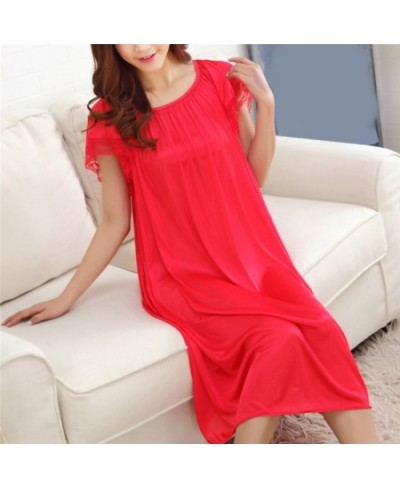 Women Night Gowns Sleepwear Lace Patchwork Nightwear Long Sleeping Dress Casual Ladies Home Dressing $24.75 - Sleepwears