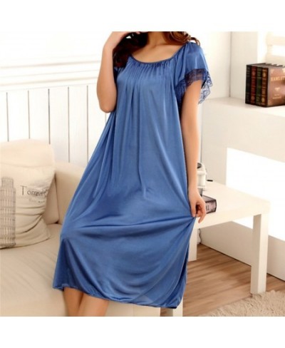 Women Night Gowns Sleepwear Lace Patchwork Nightwear Long Sleeping Dress Casual Ladies Home Dressing $24.75 - Sleepwears