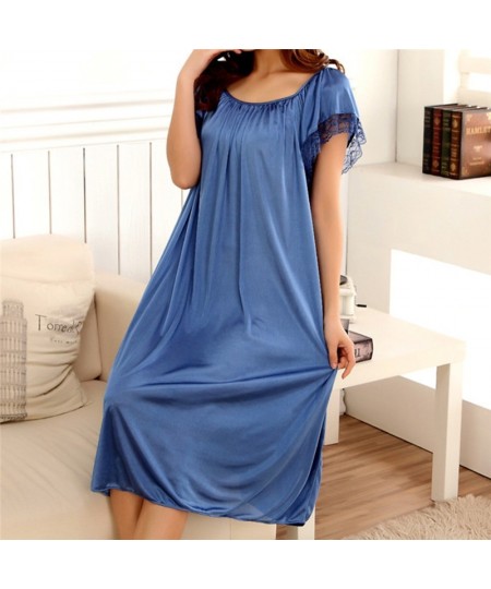 Women Night Gowns Sleepwear Lace Patchwork Nightwear Long Sleeping Dress Casual Ladies Home Dressing $24.75 - Sleepwears