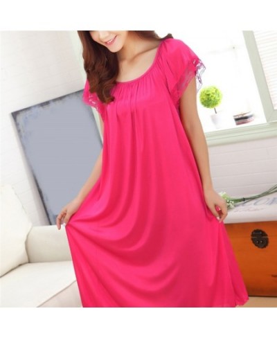 Women Night Gowns Sleepwear Lace Patchwork Nightwear Long Sleeping Dress Casual Ladies Home Dressing $24.75 - Sleepwears