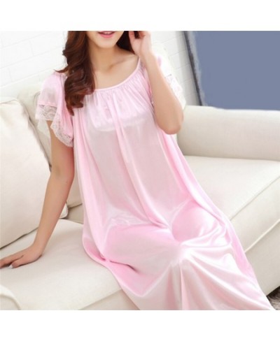 Women Night Gowns Sleepwear Lace Patchwork Nightwear Long Sleeping Dress Casual Ladies Home Dressing $24.75 - Sleepwears