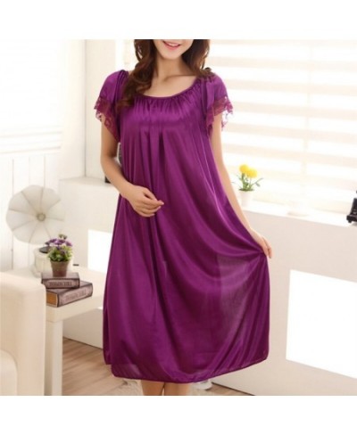 Women Night Gowns Sleepwear Lace Patchwork Nightwear Long Sleeping Dress Casual Ladies Home Dressing $24.75 - Sleepwears