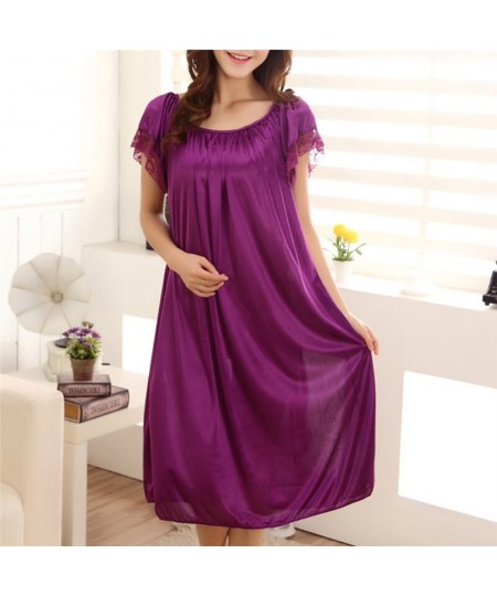 Women Night Gowns Sleepwear Lace Patchwork Nightwear Long Sleeping Dress Casual Ladies Home Dressing $24.75 - Sleepwears