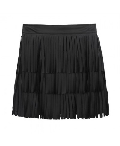 Women Black Hippie Boho PU Leather High Waist Layered Fringe Tassel Fringe Sexy Bodycon Skirt Party Clubwear Mini Skirt $37.0...