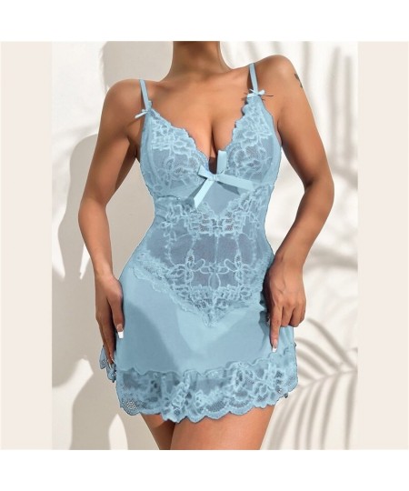 Women's Pajamas Mesh Sleepwear Dress Women Sexy Lace Nightdress V-Neck Night Wear Home Clothes for Female Clothing $21.05 - S...