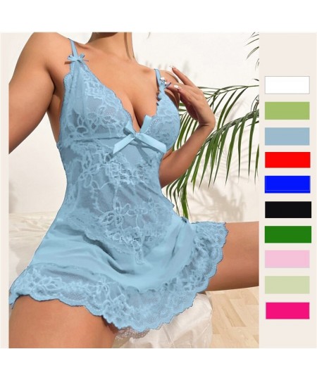 Women's Pajamas Mesh Sleepwear Dress Women Sexy Lace Nightdress V-Neck Night Wear Home Clothes for Female Clothing $21.05 - S...