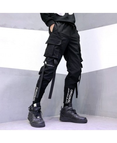 Black Streetwear Ribbons Pockets Herem Pants Men Casual Cargo Sweatpants Male Joggers pantalon homme $46.28 - Pants & Capris