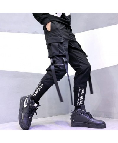 Black Streetwear Ribbons Pockets Herem Pants Men Casual Cargo Sweatpants Male Joggers pantalon homme $46.28 - Pants & Capris