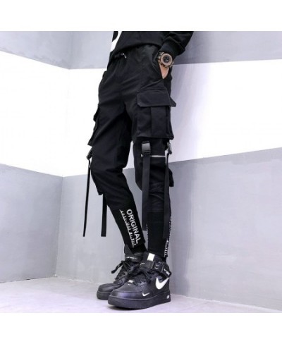 Black Streetwear Ribbons Pockets Herem Pants Men Casual Cargo Sweatpants Male Joggers pantalon homme $46.28 - Pants & Capris