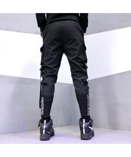 Black Streetwear Ribbons Pockets Herem Pants Men Casual Cargo Sweatpants Male Joggers pantalon homme $46.28 - Pants & Capris