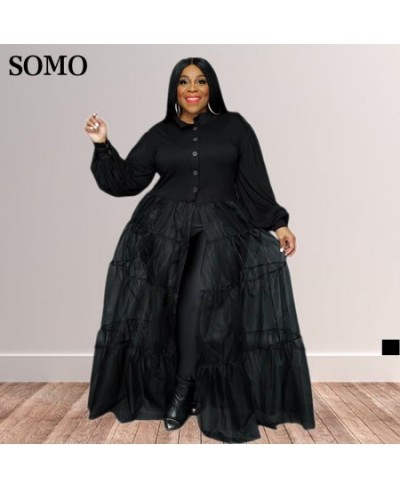 2022 Spring Fashion Balck Mesh Patchwork Plus Size Women Clothing Chic Long Sleeve Maxi Dresses Wholesale $43.73 - Plus Size ...