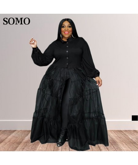 2022 Spring Fashion Balck Mesh Patchwork Plus Size Women Clothing Chic Long Sleeve Maxi Dresses Wholesale $43.73 - Plus Size ...