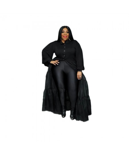 2022 Spring Fashion Balck Mesh Patchwork Plus Size Women Clothing Chic Long Sleeve Maxi Dresses Wholesale $43.73 - Plus Size ...