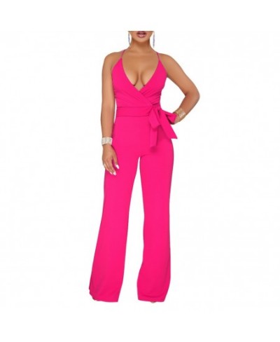 Summer Women Sexy Jumpsuit Halter V Neck Backless Solid Color Casual Wide Leg Rompers Pants AIC88 $31.57 - Jumpsuits