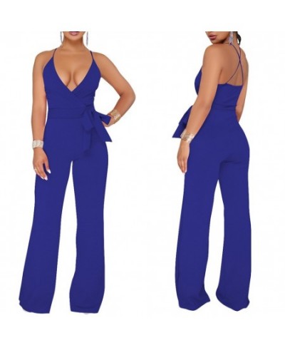 Summer Women Sexy Jumpsuit Halter V Neck Backless Solid Color Casual Wide Leg Rompers Pants AIC88 $31.57 - Jumpsuits