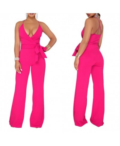 Summer Women Sexy Jumpsuit Halter V Neck Backless Solid Color Casual Wide Leg Rompers Pants AIC88 $31.57 - Jumpsuits