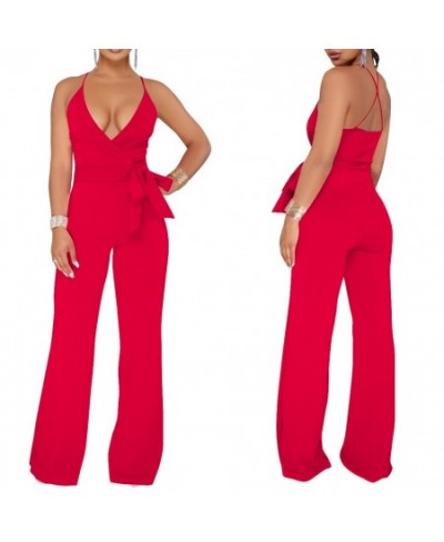 Summer Women Sexy Jumpsuit Halter V Neck Backless Solid Color Casual Wide Leg Rompers Pants AIC88 $31.57 - Jumpsuits