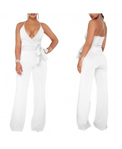 Summer Women Sexy Jumpsuit Halter V Neck Backless Solid Color Casual Wide Leg Rompers Pants AIC88 $31.57 - Jumpsuits