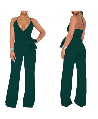 Summer Women Sexy Jumpsuit Halter V Neck Backless Solid Color Casual Wide Leg Rompers Pants AIC88 $31.57 - Jumpsuits