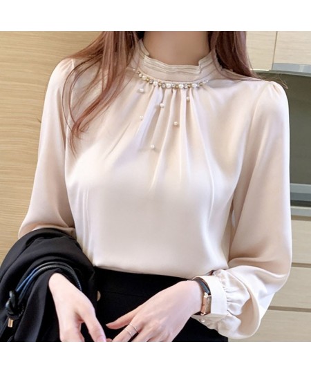 Autumn Long Sleeve Blouse Women Blusas Mujer De Moda 2022 Beading Stand Collar Chiffon Blouse Shirt Top Women Clothes Blusa $...