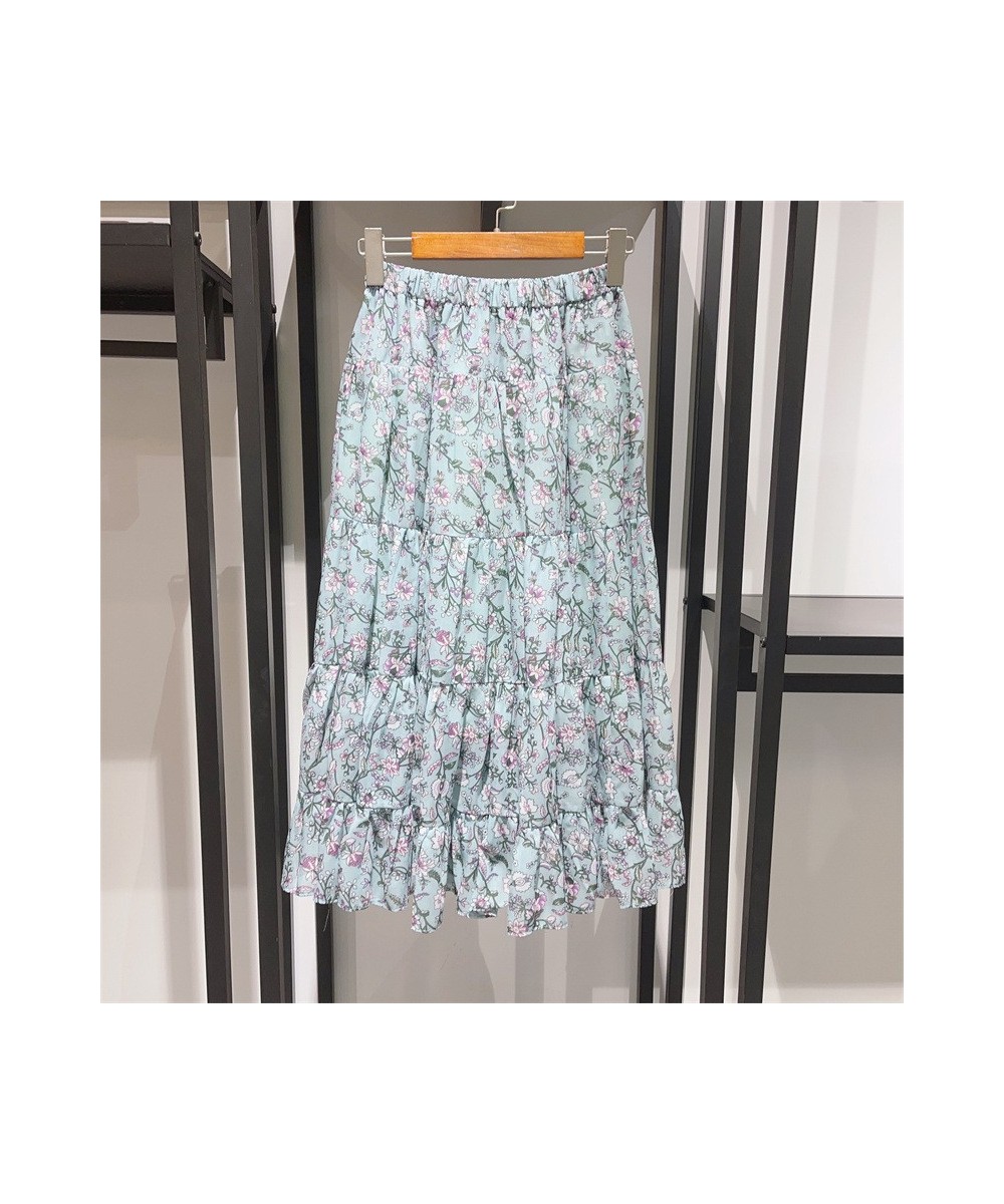 2023 Spring and Summer Trendy Luxury All-match Elastic Waist Floral Print Pleated A-line Ladies Mid-length Skirt $73.81 - Skirts