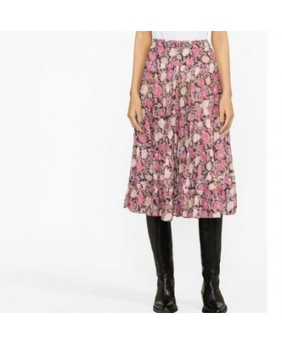 2023 Spring and Summer Trendy Luxury All-match Elastic Waist Floral Print Pleated A-line Ladies Mid-length Skirt $73.81 - Skirts