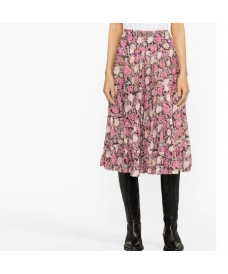 2023 Spring and Summer Trendy Luxury All-match Elastic Waist Floral Print Pleated A-line Ladies Mid-length Skirt $73.81 - Skirts