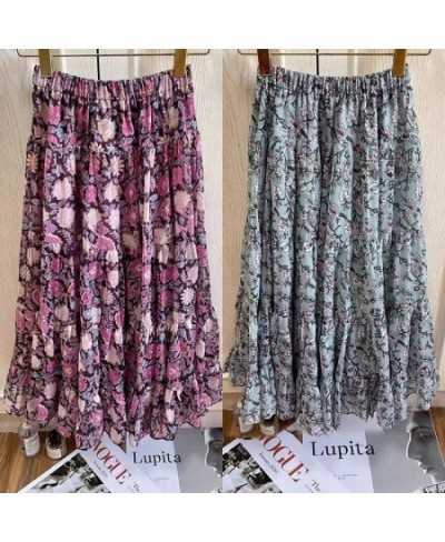 2023 Spring and Summer Trendy Luxury All-match Elastic Waist Floral Print Pleated A-line Ladies Mid-length Skirt $73.81 - Skirts