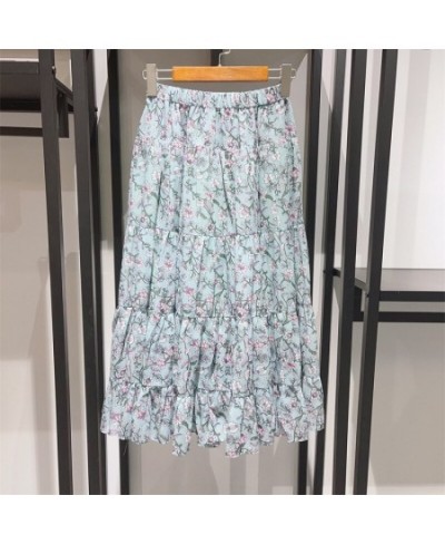 2023 Spring and Summer Trendy Luxury All-match Elastic Waist Floral Print Pleated A-line Ladies Mid-length Skirt $73.81 - Skirts