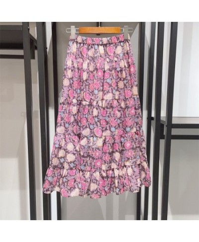 2023 Spring and Summer Trendy Luxury All-match Elastic Waist Floral Print Pleated A-line Ladies Mid-length Skirt $73.81 - Skirts