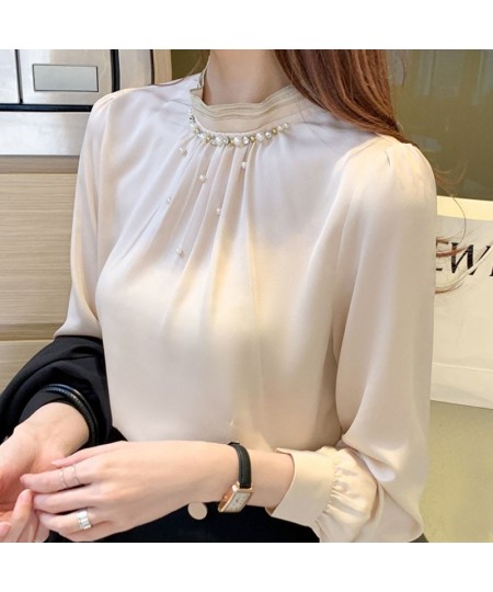 Autumn Long Sleeve Blouse Women Blusas Mujer De Moda 2022 Beading Stand Collar Chiffon Blouse Shirt Top Women Clothes Blusa $...