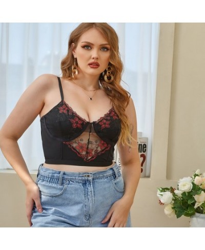 Lace Plus Size Bra Top Embroidery Sexy Thin Gather No Steel Ring Perspective Sling Vest Hollow Out Underwear For Women $27.56...