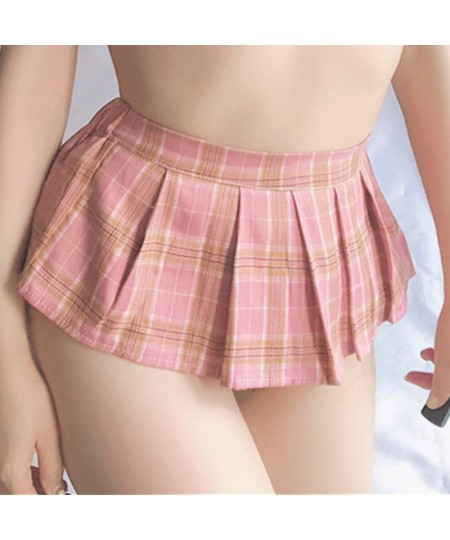 Japanese Style Women Sexy Schoolgirl Cosplay Cheerleader Plaid Nightclub Party Super Mini Pleated Cute Ladies Short Mini Skir...