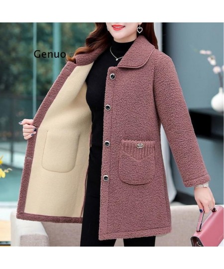 Middle-aged Mothers Faux lamb Wool Coat Autumn Winter Loose Long-sleeve Outerwear Solid Female Jacket Casual Tops $67.31 - Ja...