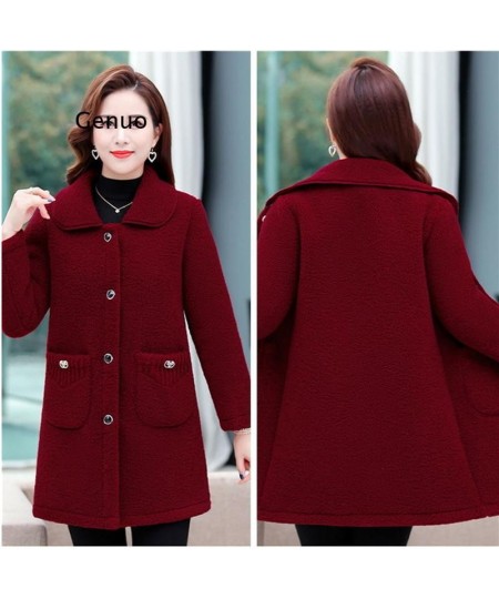 Middle-aged Mothers Faux lamb Wool Coat Autumn Winter Loose Long-sleeve Outerwear Solid Female Jacket Casual Tops $67.31 - Ja...