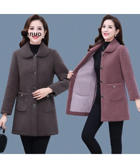 Middle-aged Mothers Faux lamb Wool Coat Autumn Winter Loose Long-sleeve Outerwear Solid Female Jacket Casual Tops $67.31 - Ja...