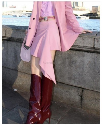 2023 Spring Women Pink Oversized Blazer Suit Jacket Coat + Asymmetric Short Skirt Fashion Y2k Clothes Streetwear Outwear $61....