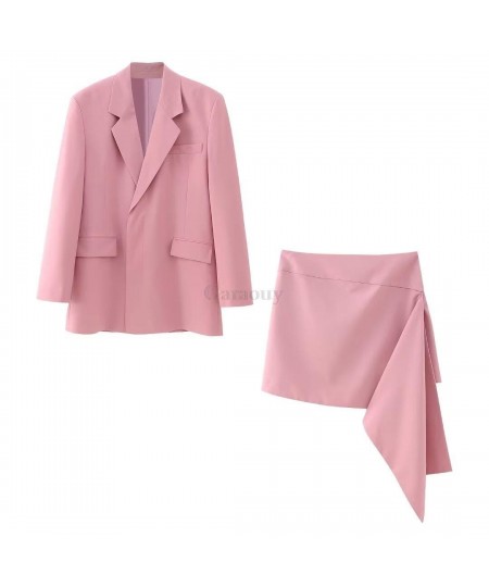 2023 Spring Women Pink Oversized Blazer Suit Jacket Coat + Asymmetric Short Skirt Fashion Y2k Clothes Streetwear Outwear $61....