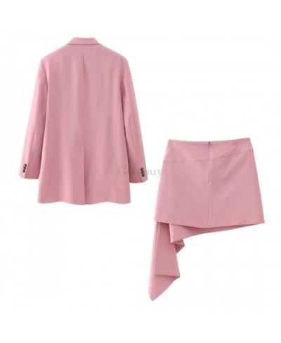 2023 Spring Women Pink Oversized Blazer Suit Jacket Coat + Asymmetric Short Skirt Fashion Y2k Clothes Streetwear Outwear $61....