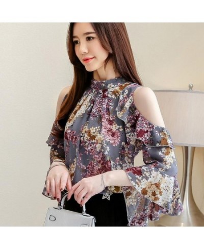 Vintage Printed Butterfly Sleeve Oversized Off Shoulder Chiffon Blouse Summer Casual Tops Elegant Women's Clothing Commute $3...