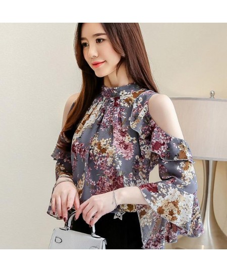 Vintage Printed Butterfly Sleeve Oversized Off Shoulder Chiffon Blouse Summer Casual Tops Elegant Women's Clothing Commute $3...