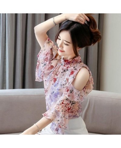 Vintage Printed Butterfly Sleeve Oversized Off Shoulder Chiffon Blouse Summer Casual Tops Elegant Women's Clothing Commute $3...