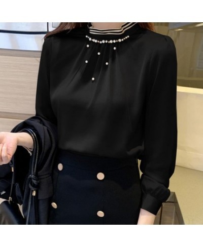 Autumn Long Sleeve Blouse Women Blusas Mujer De Moda 2022 Beading Stand Collar Chiffon Blouse Shirt Top Women Clothes Blusa $...