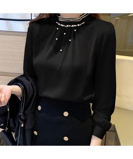 Autumn Long Sleeve Blouse Women Blusas Mujer De Moda 2022 Beading Stand Collar Chiffon Blouse Shirt Top Women Clothes Blusa $...